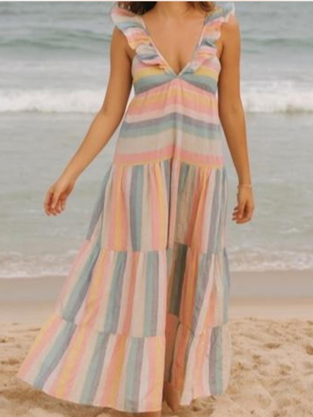 XS J.Crew Ruffle Swim Beach Cover-Up Coverup in Sunset Stripe Pastel Midi Dress